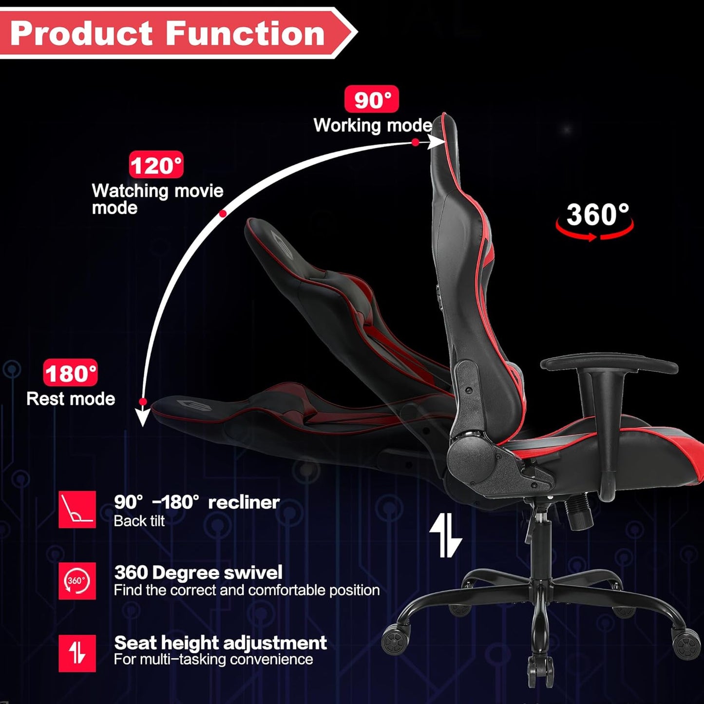Adjustable Gaming Chair with Headrest