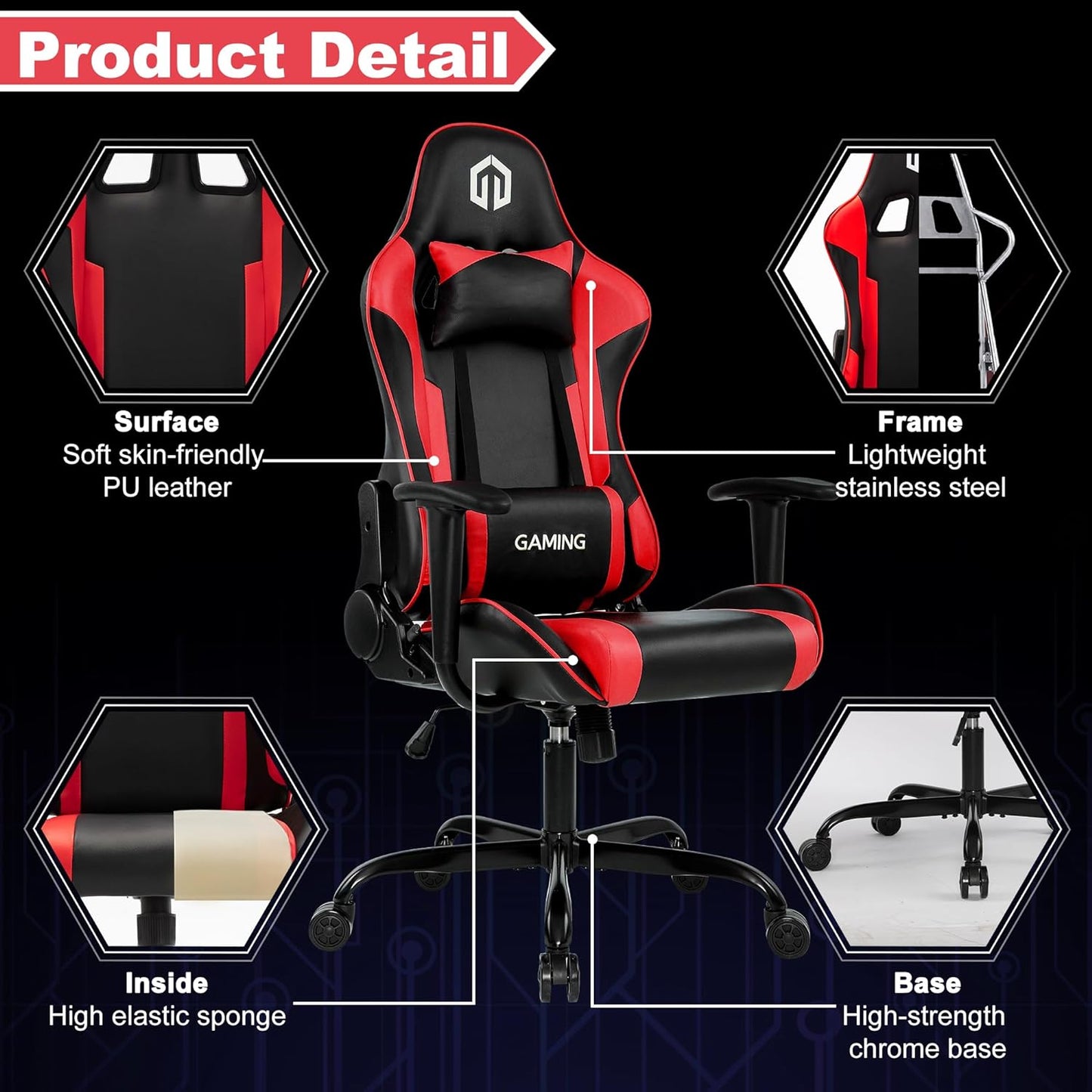 Adjustable Gaming Chair with Headrest