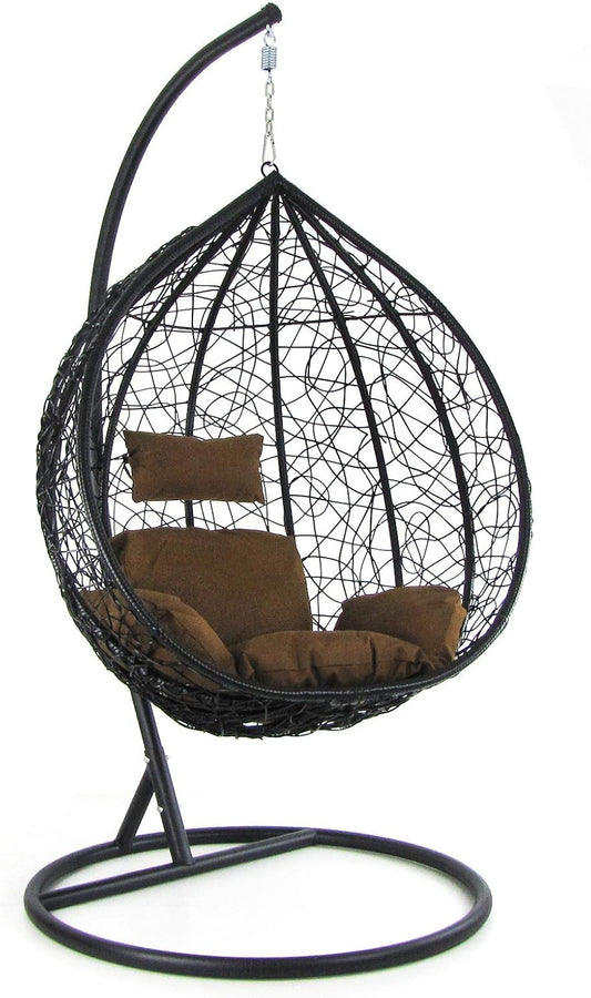 Luxury Hammock Chair Swing Basket Polyrattan with Frame and Seat Cushion