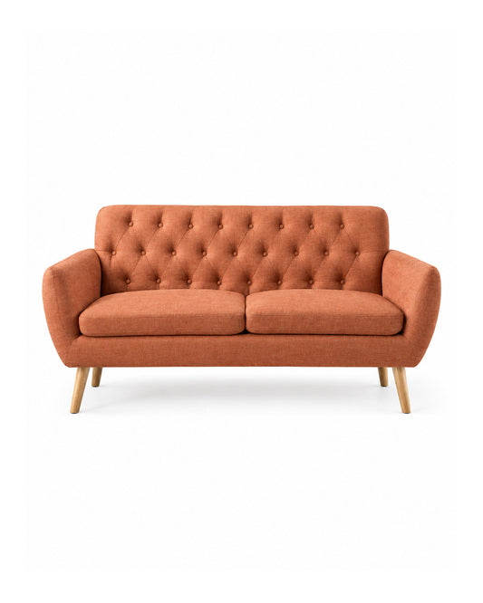 Mid Century Modern Tufted Burnt Orange Fabric Sofa